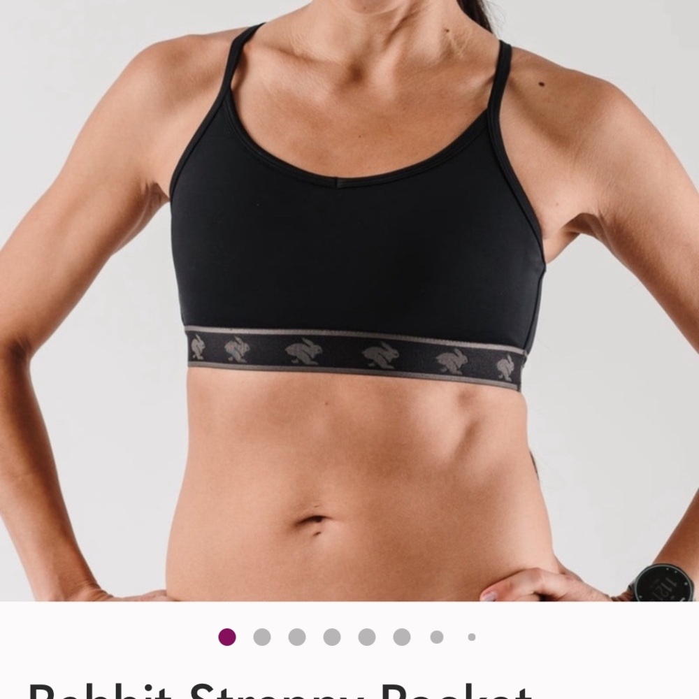 2 Rabbit Strappy Pocket Black and Gray Athletic Sports Bras Small